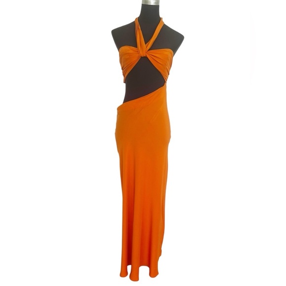 Reformation Vivi Maxi Silk Cut Out Dress in Citrus Orange Womens Size 4 - Picture 5 of 12